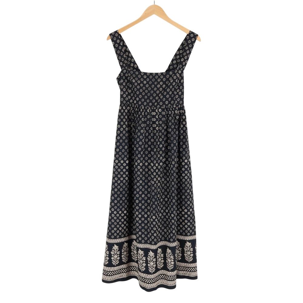 NWT J.Crew Square Neck Cotton Poplin Midi Dress Block Print Faded Black Size 6 - Picture 3 of 10